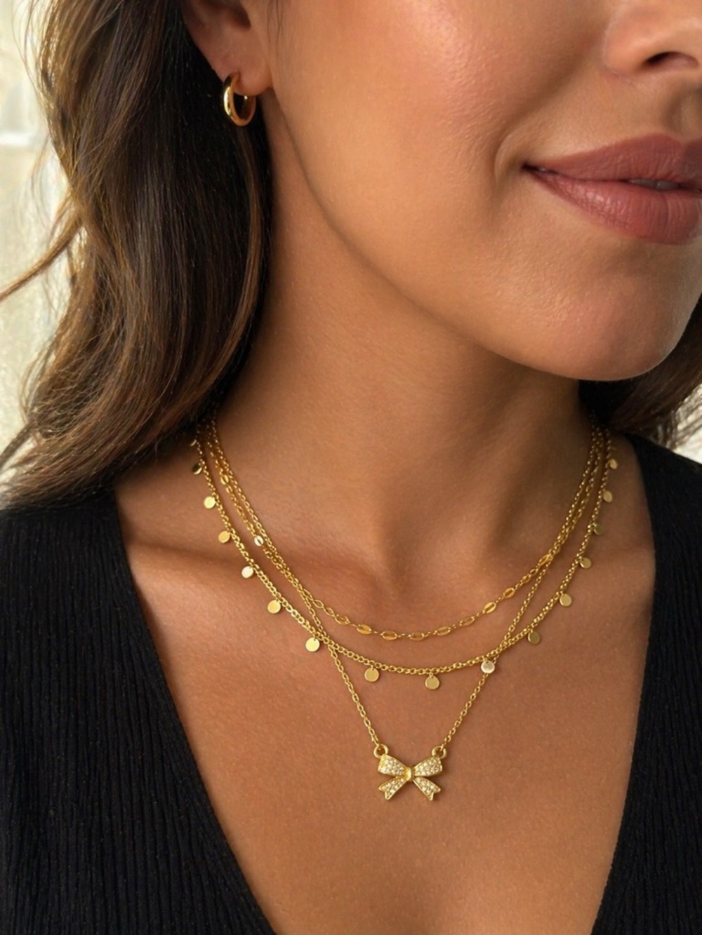 Guess Gold Layered Coin and Bow Necklace